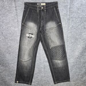 Southpole Jeans Mens 29 Black Gray Baggy Denim Streetwear Patch Vintage Style